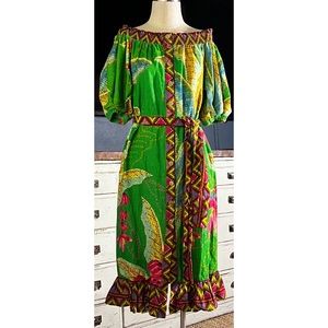 Farm Rio Banana Leaves Off The Shoulder Midi Dress XS